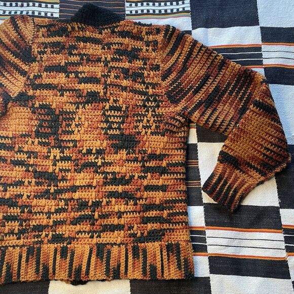 Vintage Handmade Knit Fall Button Up Sweater. OOAK. Medium. Autumn Harvest Vibes - Picture 3 of 15